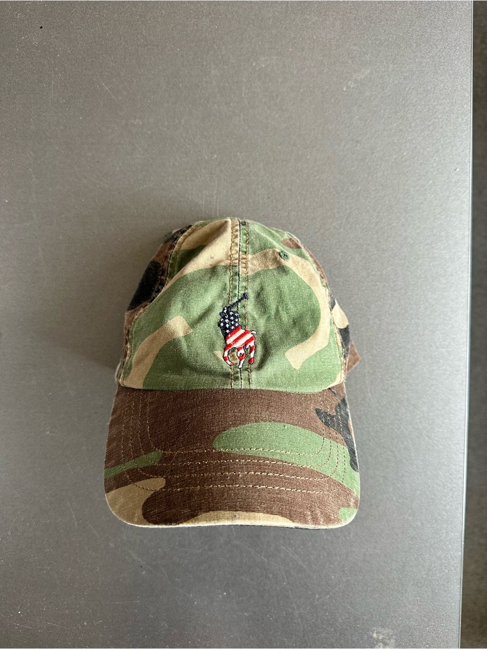 Ralph Lauren Camo Baseball Cap with American Flag Embroidery - Green/Brown